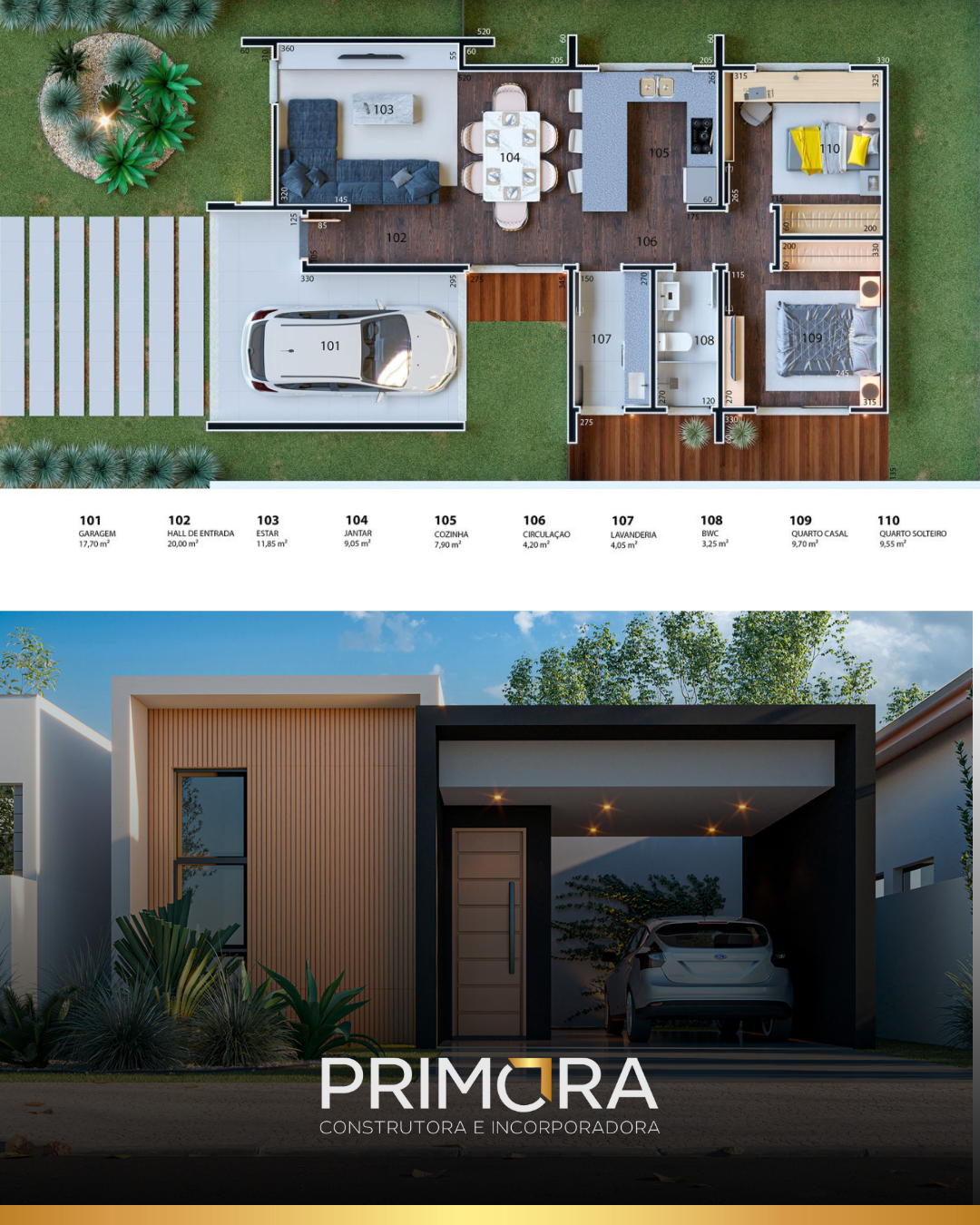 Planta e fachada da casa